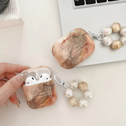 Luxury Marble AirPods Case with Metal Clip and Pearl Detail