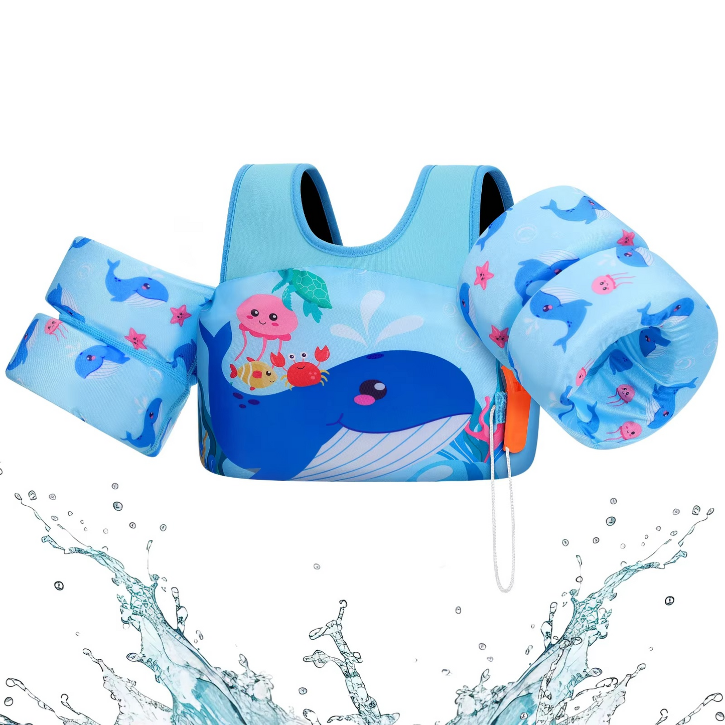 Childrens Swim Vest with Floaties and Safety Whistle