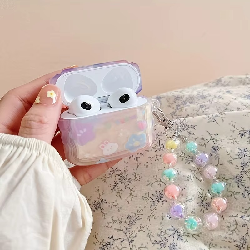 Colorful AirPods Case with Cute Rabbit Charm