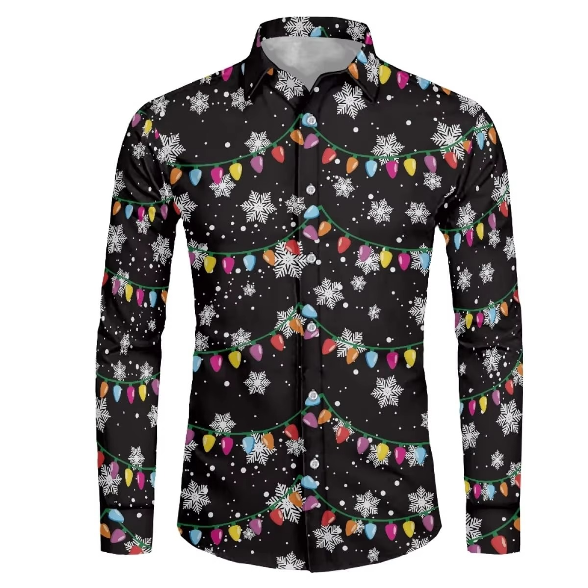 Mens Festive Holiday Long Sleeve Button Down Shirt