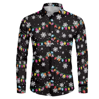 Mens Festive Holiday Long Sleeve Button Down Shirt