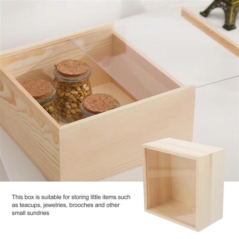 Natural Wood Treasure Chest Storage Box with Slide Top