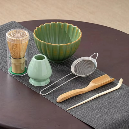 Traditional Green Tea Set with Whisk and Bowl