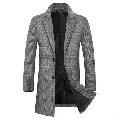 Warm Plaid Woolen Overcoat for Men, Slim Fit Waterproof Jacket