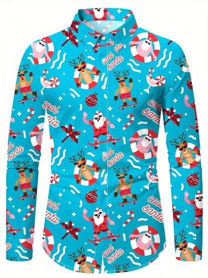 Mens Festive Santa Reindeer Dress Shirt