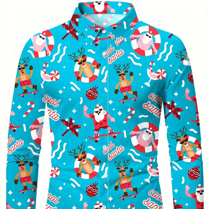Mens Fun Holiday Dress Shirt with Santa Print