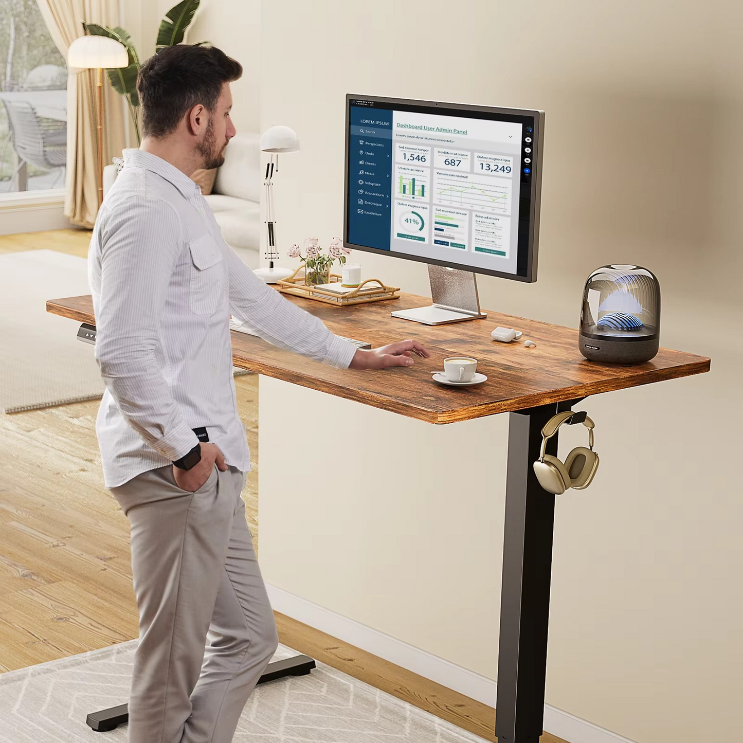 Space Saving Motorized Stand Up Desk 63x24 - Hehif