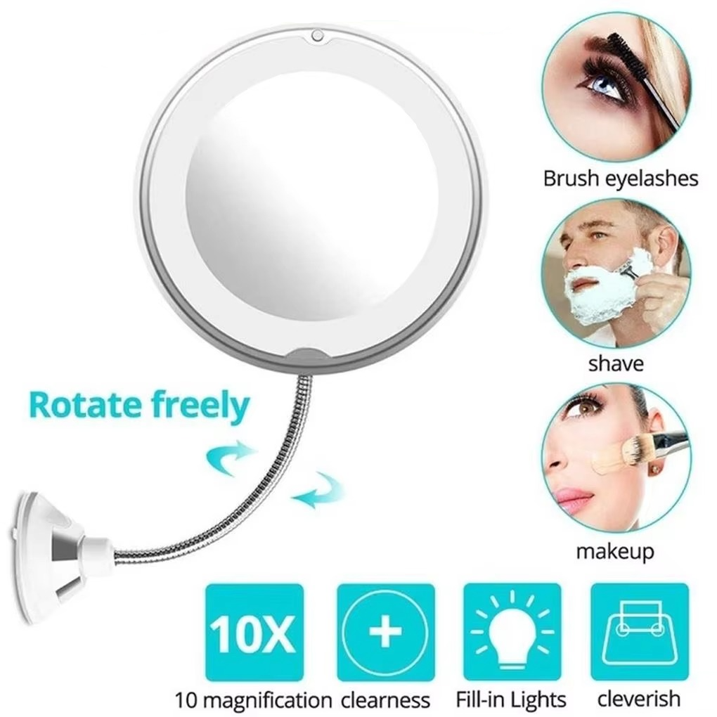 Portable Adjustable LED Vanity Mirror with 10X Zoom