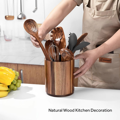 Big Wooden Spoon Organizer with Turntable Base