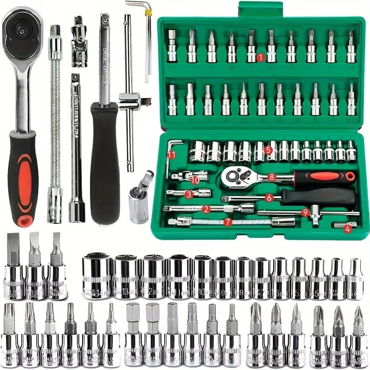 Complete Auto Tool Kit with Sockets and Wrench Set