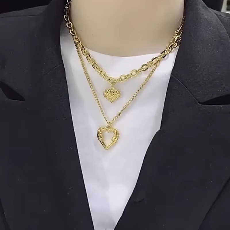 Fashionable Layered Heart and Chain Choker Necklace
