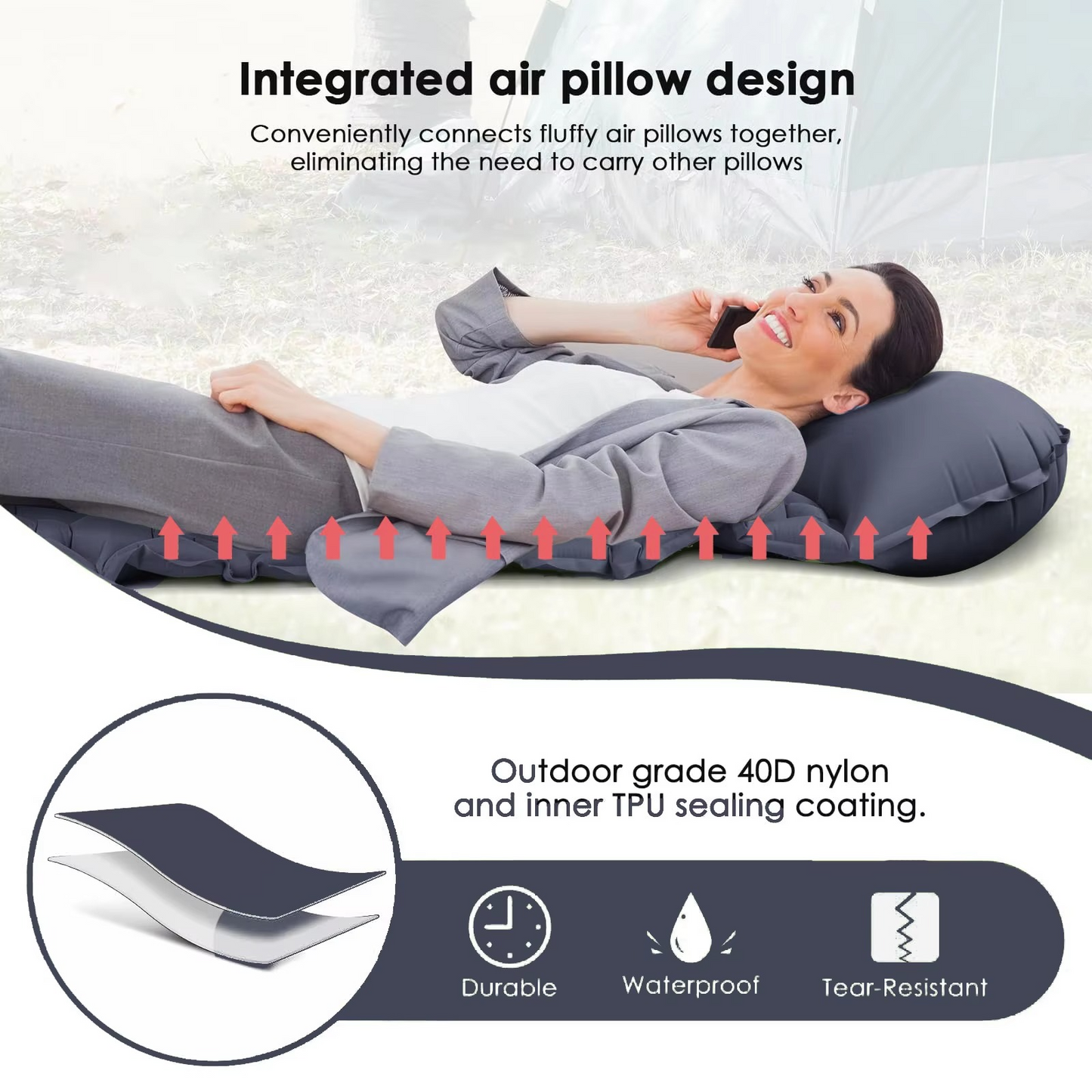 Portable Air Bed Camping Mattress with Built-In Pillow