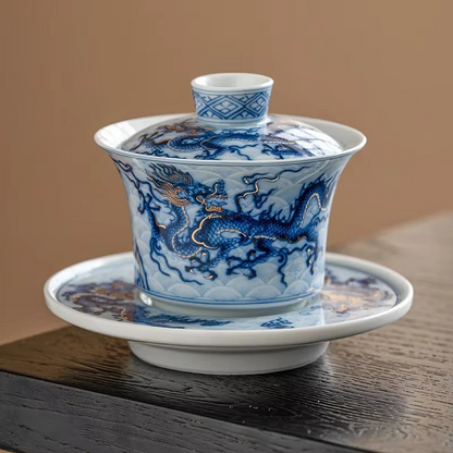 Traditional Chinese Dragon Porcelain Tea Infuser Set