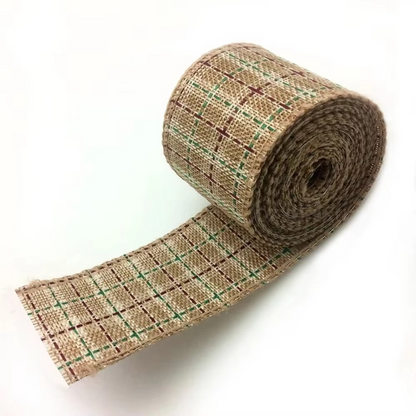 Holiday Plaid Ribbon, Red Green Snowflake Pattern, 6.5 Yards