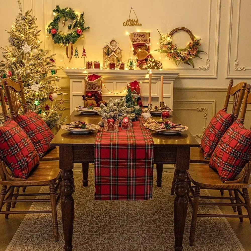 Festive Red Plaid Holiday Table Runner