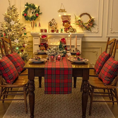 Festive Red Plaid Holiday Table Runner