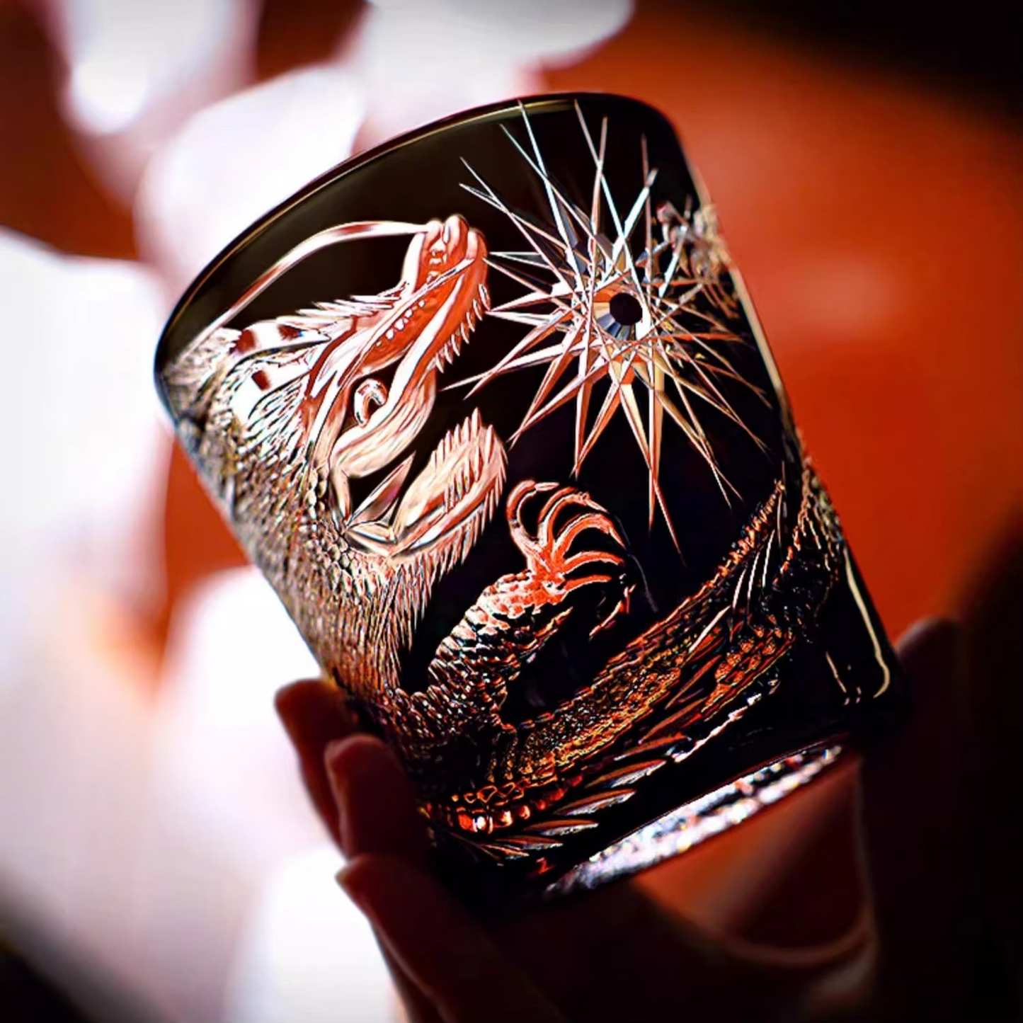 Luxury Cut Crystal Scotch Whisky Glass with Dragon Design