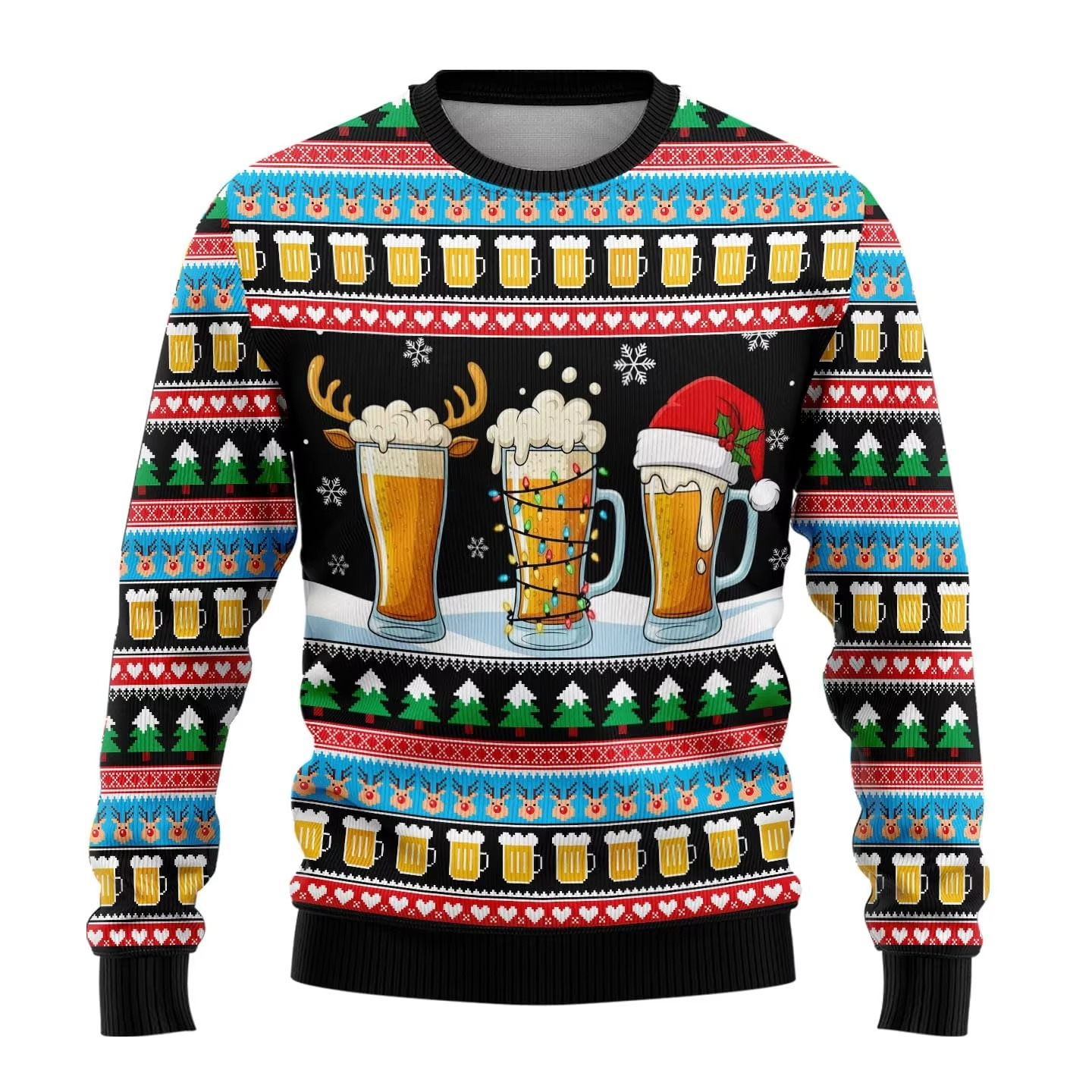 Humorous Beer Xmas Sweater Long Sleeve Funny Print