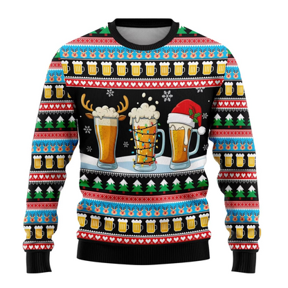 Humorous Beer Xmas Sweater Long Sleeve Funny Print