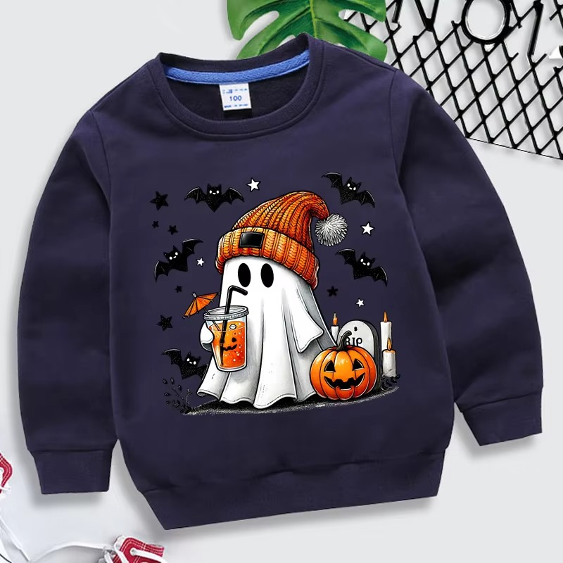 Spooky Fun Kids Halloween Sweatshirt with Ghost Design
