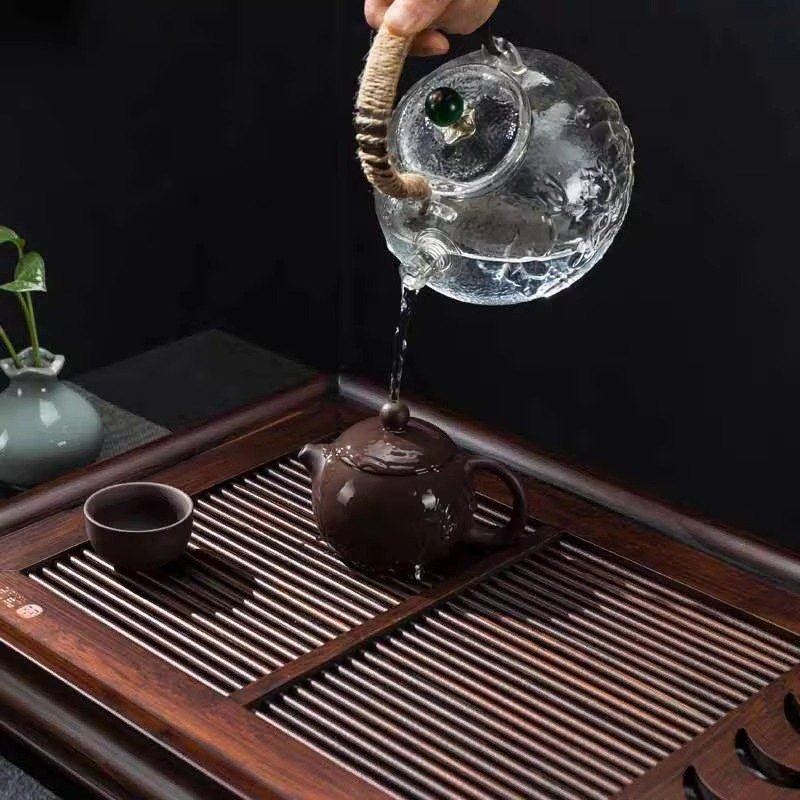 Natural Bamboo Tea Serving Tray with Built-in Drainage