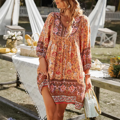 Colorful Floral V-Neck Summer Dress