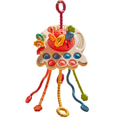 Interactive Baby Toy with Pull String and Teether