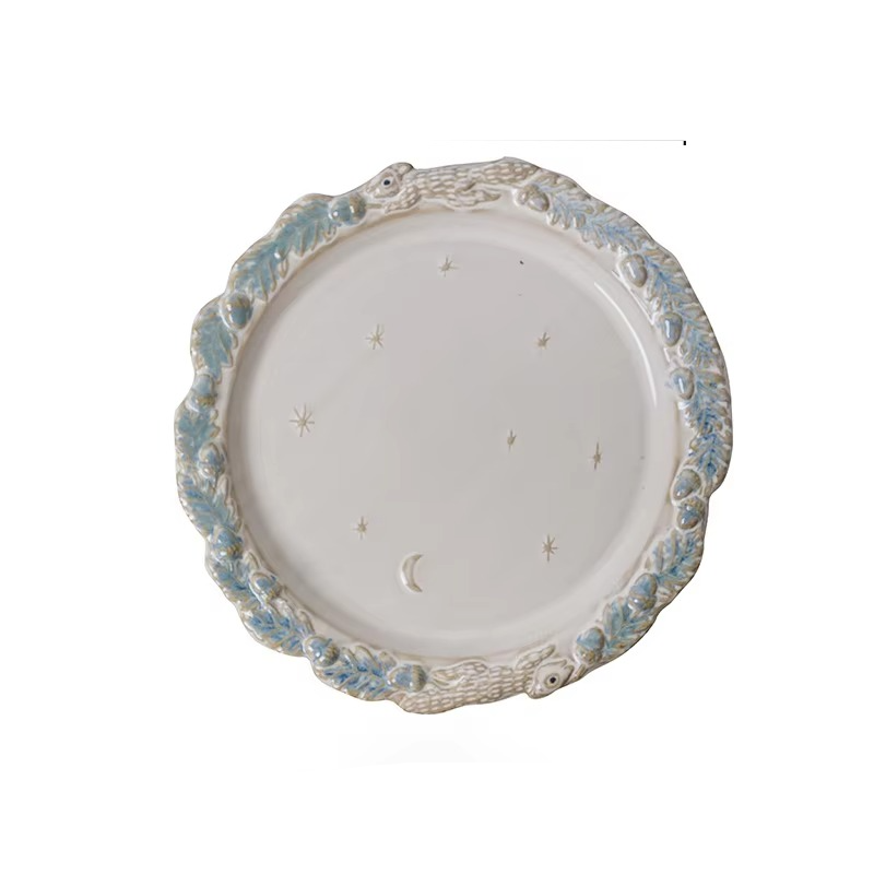 Classic White Ceramic Dinner Plate with Floral Design
