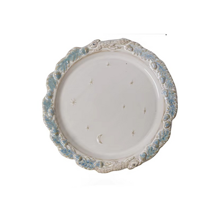 Classic White Ceramic Dinner Plate with Floral Design