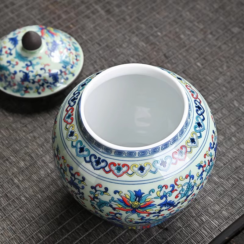 Ceramic White Blue Tea Canister Jar