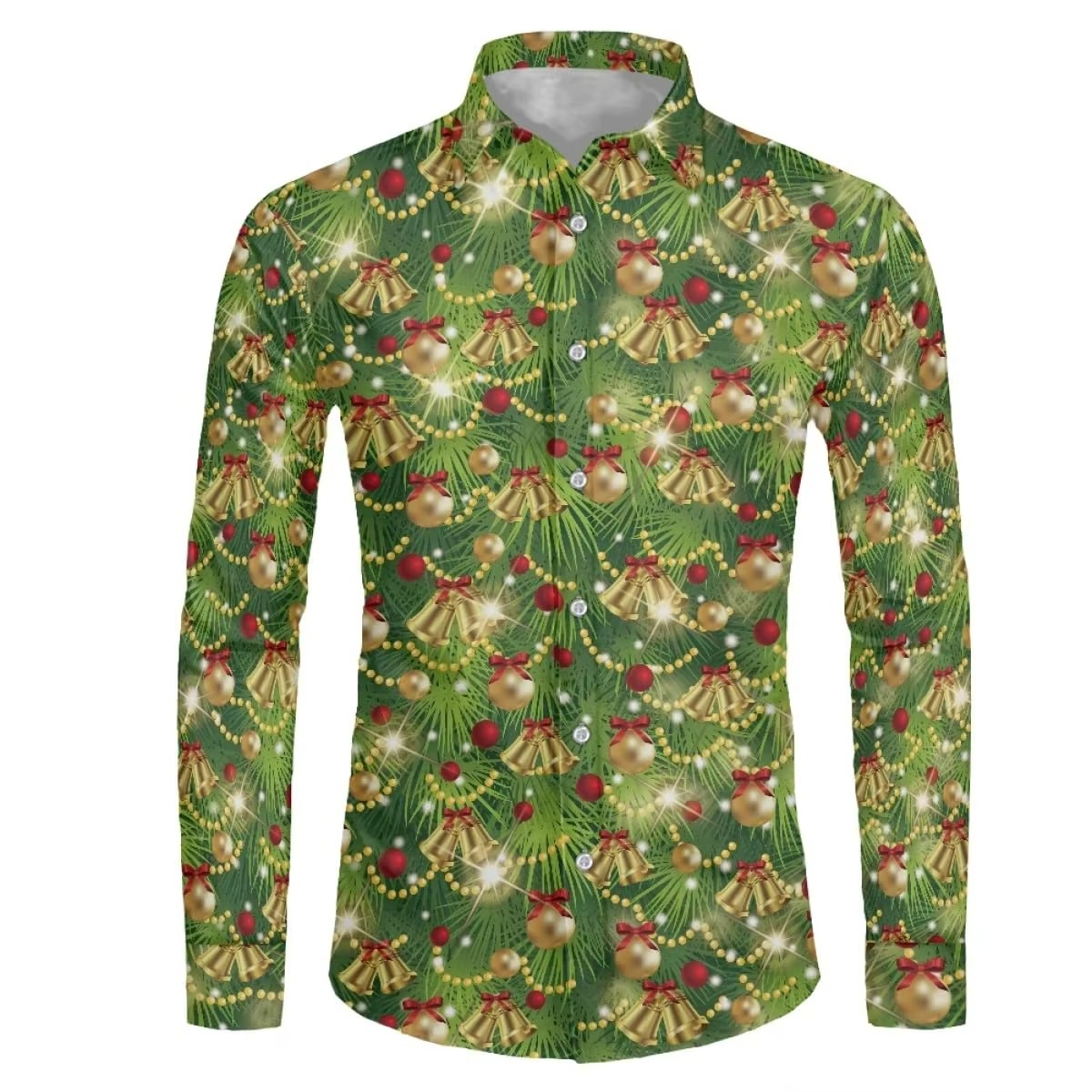 Mens Festive Holiday Long Sleeve Button Down Shirt