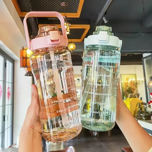 Big 68oz Insulated Gym Water Bottle with Straw and Timer - Hehif