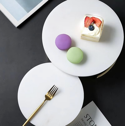 Elegant White Marble Cake Display Server