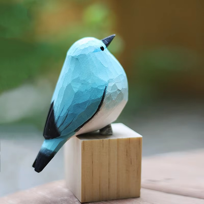 Rustic Wooden Bird Figurine Decor