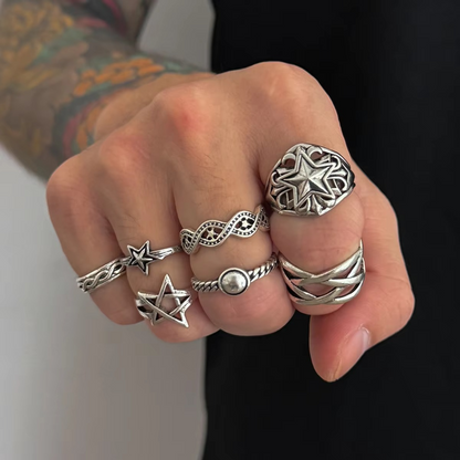 Edgy 7 Piece Mens Rockstar Ring Set