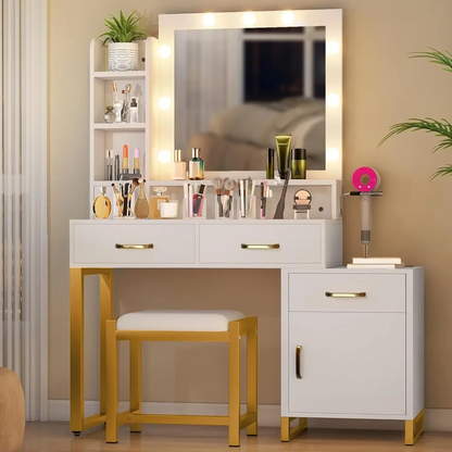 Luxury Makeup Desk with LED Lights and Storage