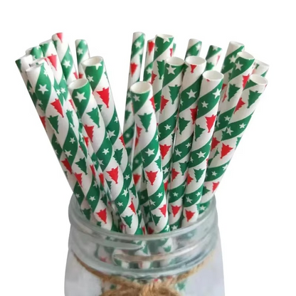 Vibrant Holiday Paper Straws 25ct Disposable Party Straws