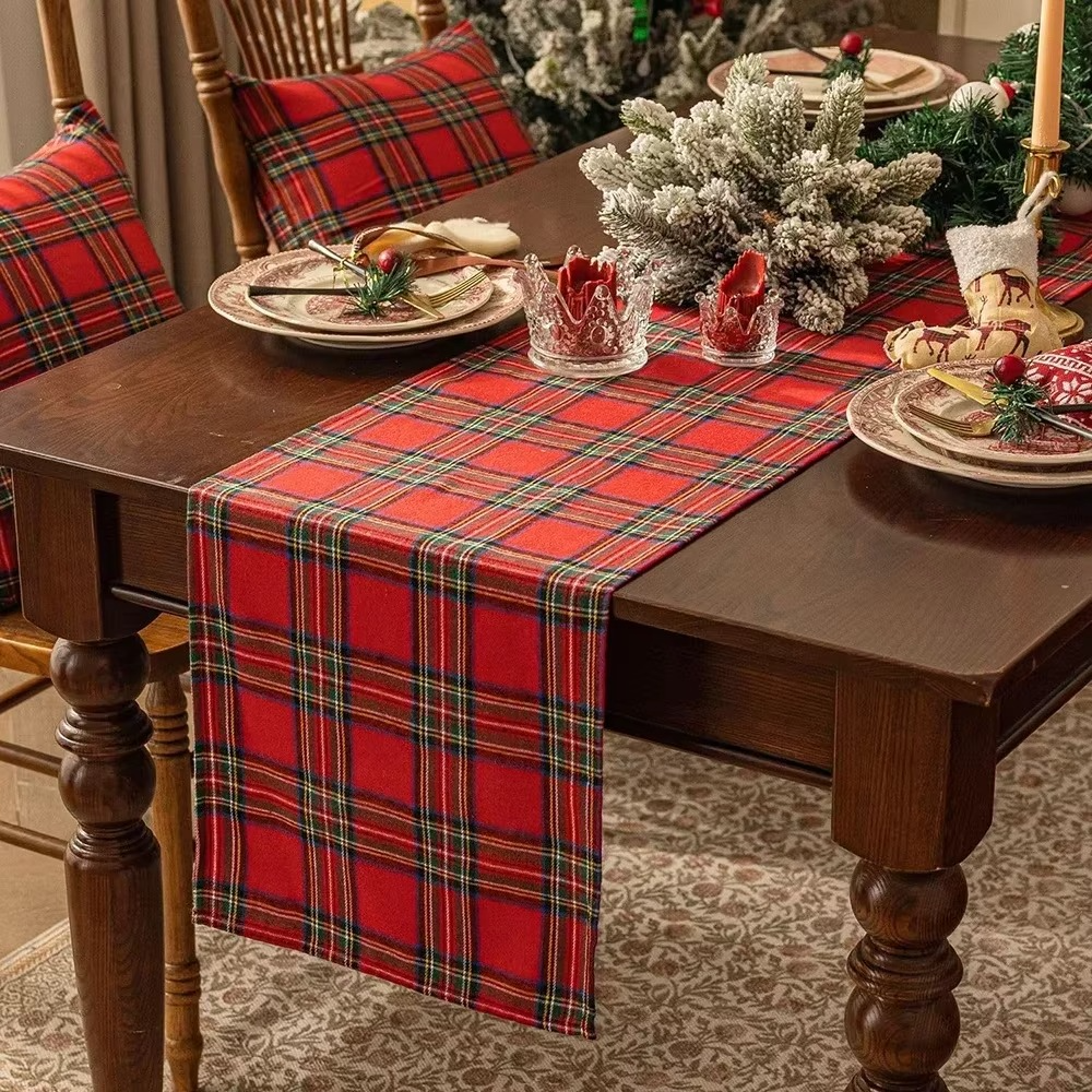 Festive Red Plaid Holiday Table Runner