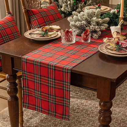 Festive Red Plaid Holiday Table Runner