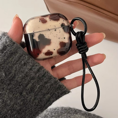 Stylish Agate Design AirPods Cover with Leather Strap