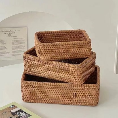 Woven Rattan Storage Bin Beige Home Decor Organizer - Hehif