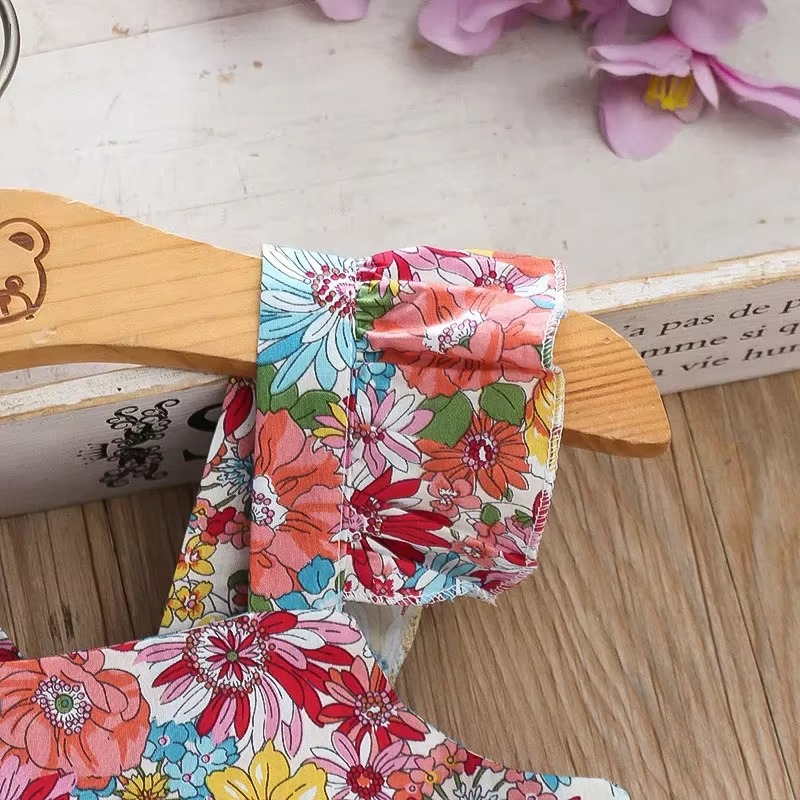 Cute Girl's Floral Ruffle Sundress with Free Purse