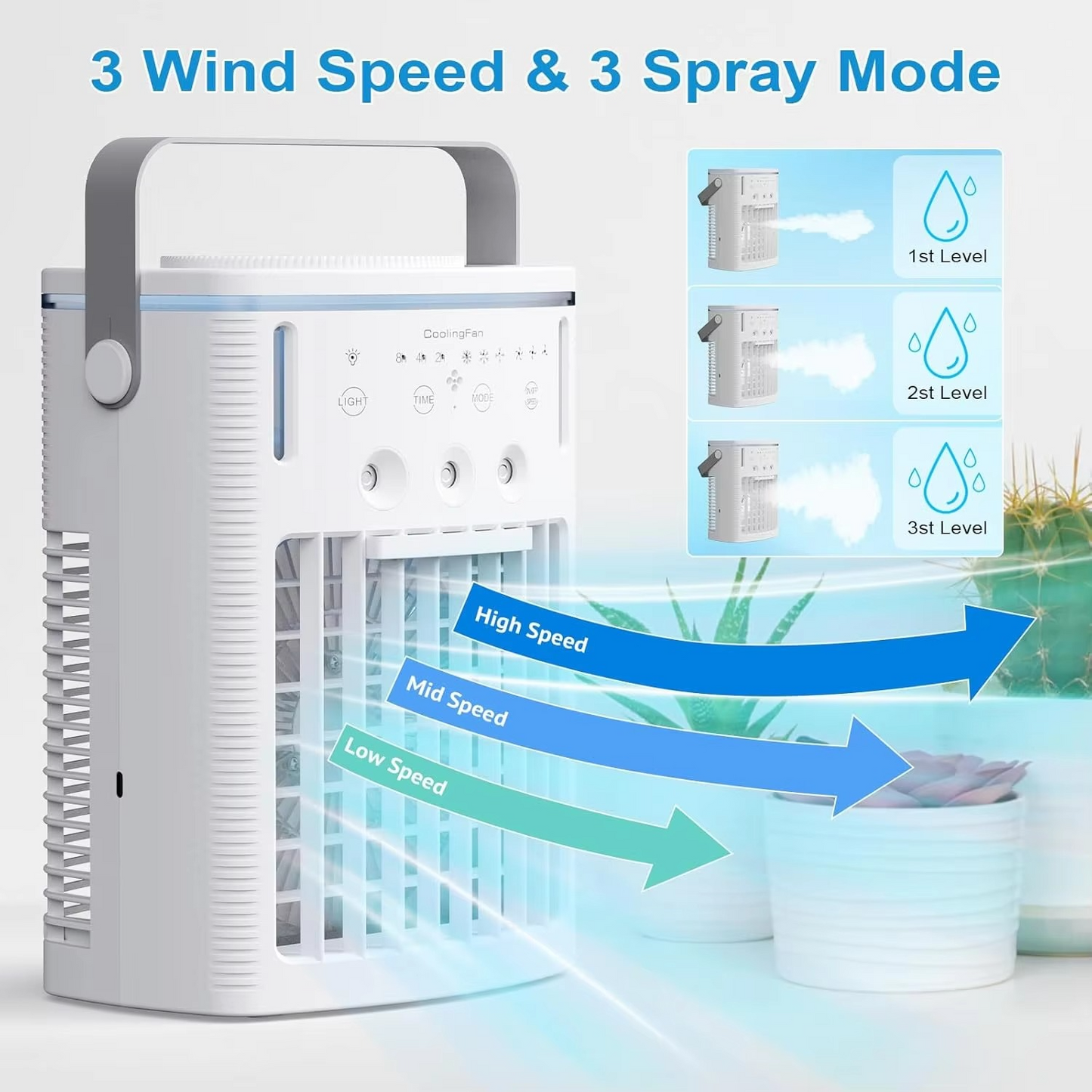 Portable 3-Speed Air Cooler with Remote and Timer