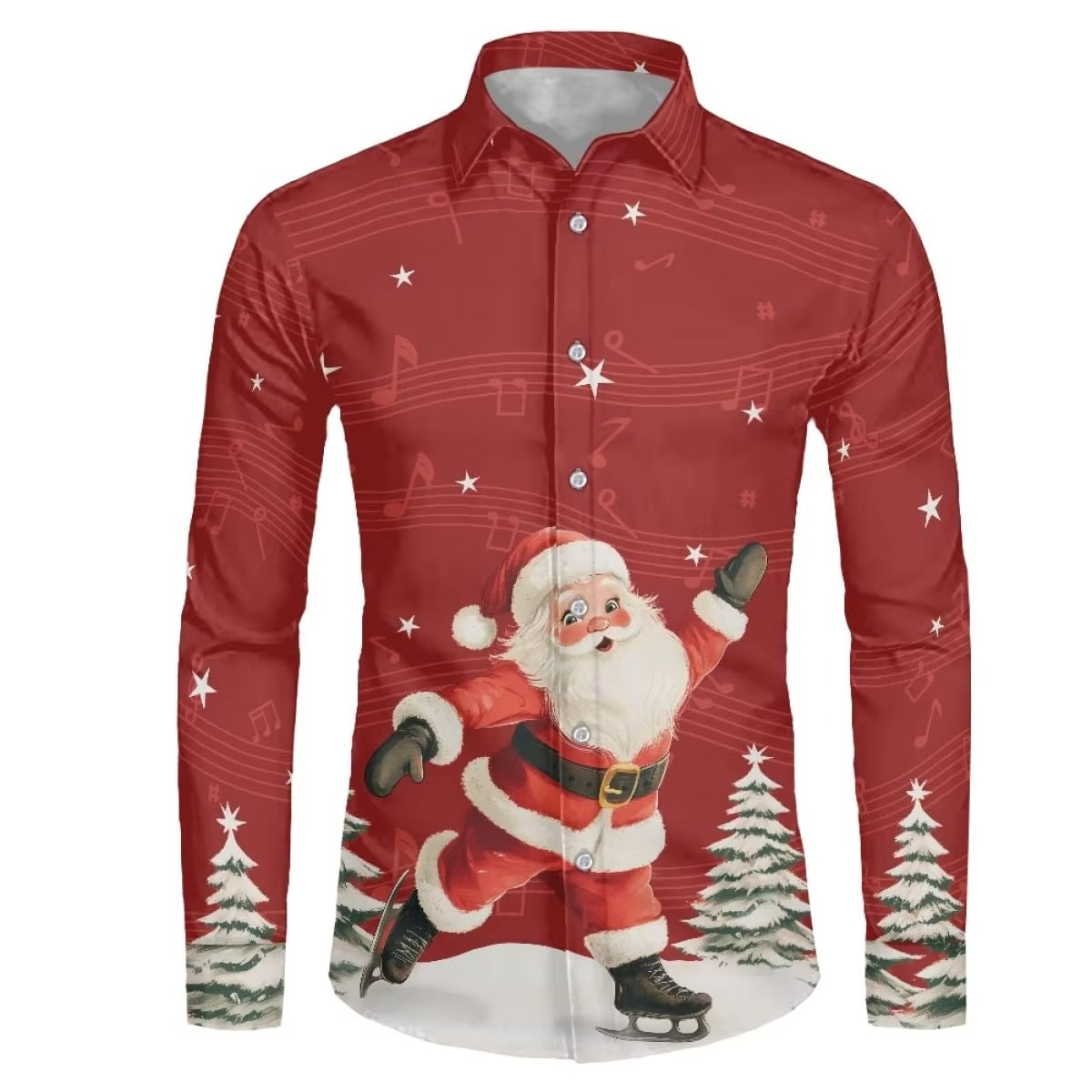 Mens Festive Holiday Long Sleeve Button Down Shirt