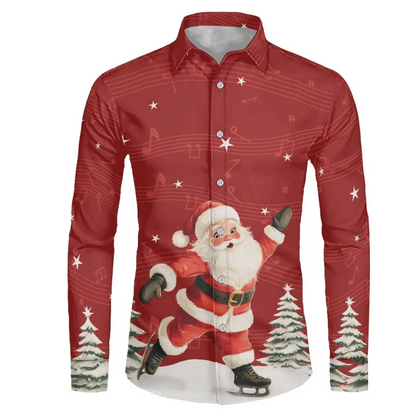 Mens Festive Holiday Long Sleeve Button Down Shirt