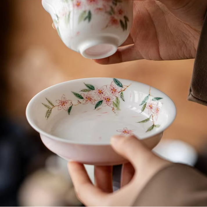 Colorful Floral Ceramic Tea Tray and Coaster Set