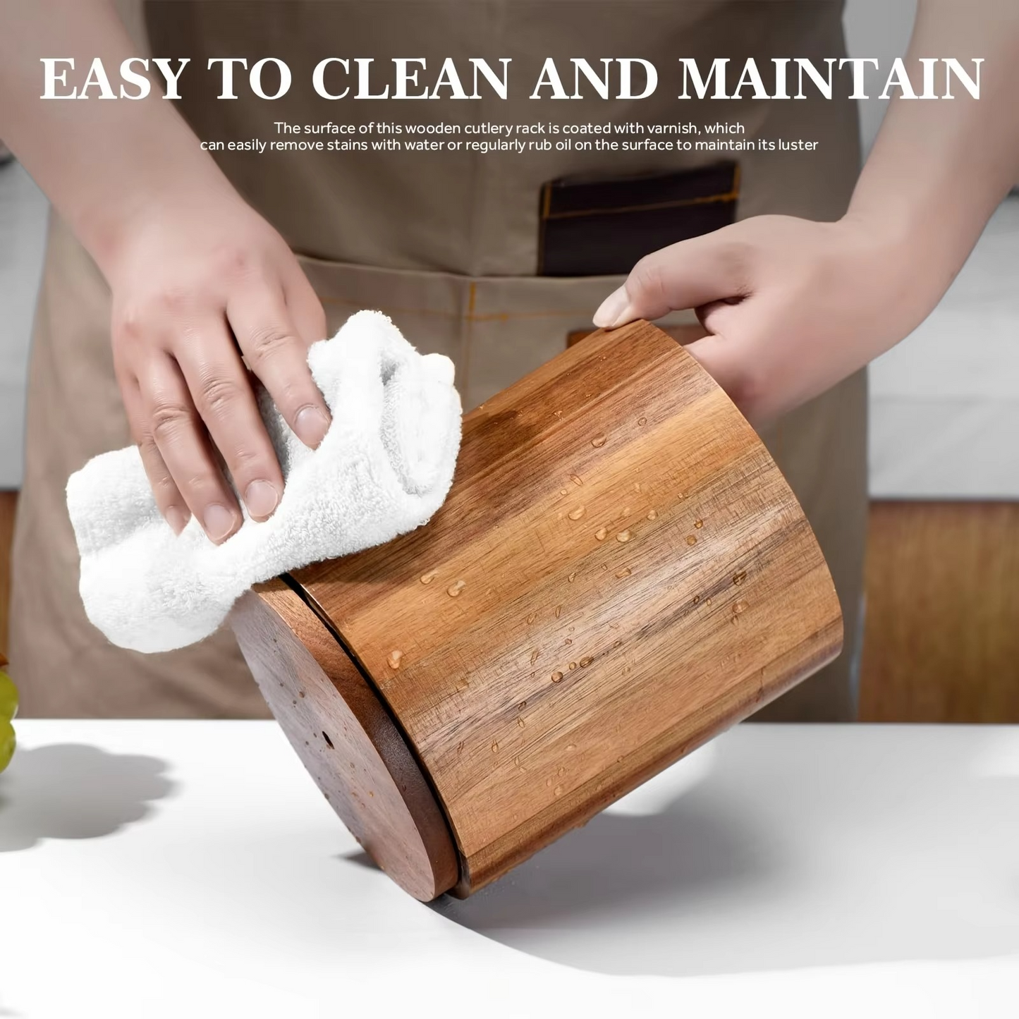 Big Wooden Spoon Organizer with Turntable Base