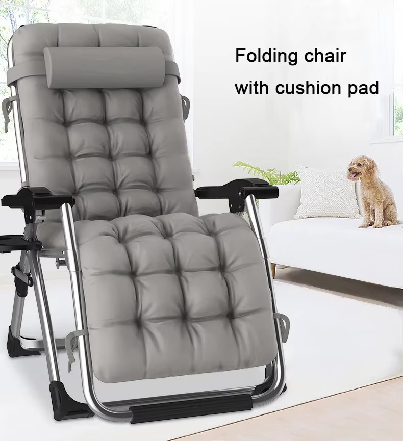 Comfortable Folding Patio Recliner Chair with Pillow and Drink Holder