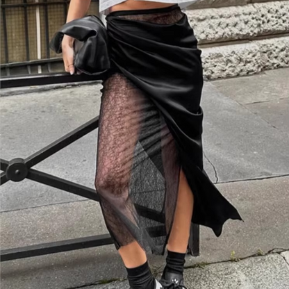 Elegant High Waist PU Leather Maxi Skirt for Women