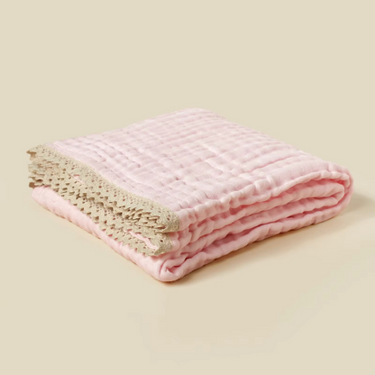 Soft Cotton Baby Swaddle Blanket with Delicate Lace Trim